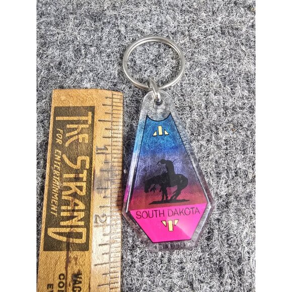 Vintage Keychain South Dakotas Colorful Teardrop Acrylic Horse - Picture 2 of 3